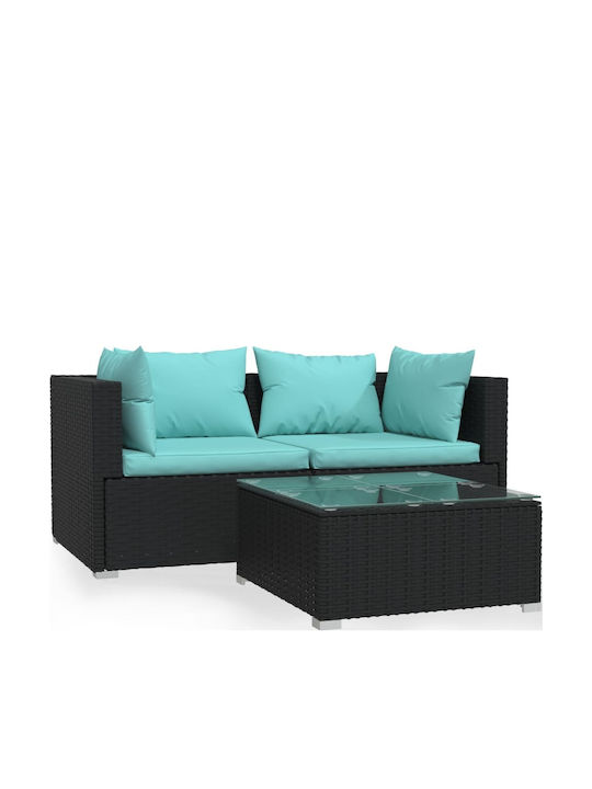 Set Cameră De Zi Pentru Exterior 3 Piese Negru Cu Perne