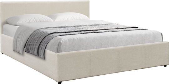 Dellia Pat Dublu Tapițat cu Material Textil Bej cu Spațiu de Depozitare și Plăci pentru Saltea 150x200cm Dellia Pat Dublu Tapițat cu Material Textil Bej cu Spațiu de Depozitare și Plăci pentru Saltea 150x200cm