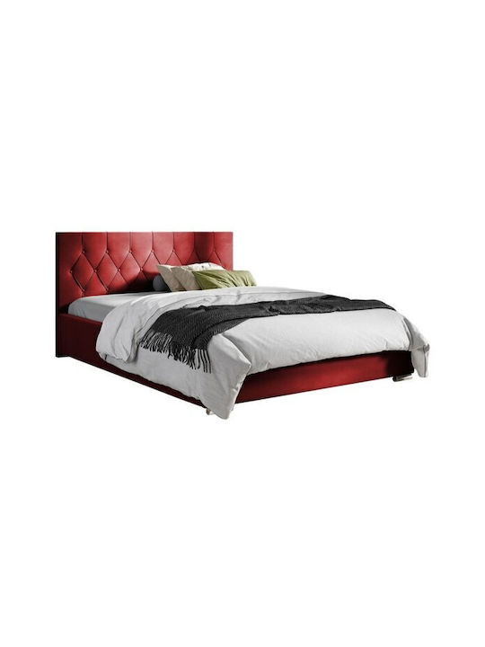 Bed Queen Upholstered with Fabric Red Storage Space & Slats for Mattress 160x200cm