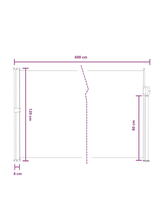 vidaXL Странична Тента За Тераса Сива 6x1.2m