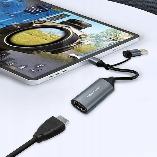 Qoltec Convector USB-A / USB-C Masculin În HDMI Feminin
