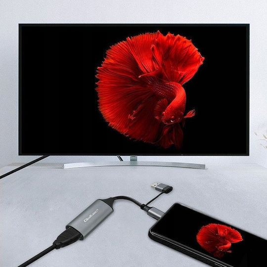 Qoltec Convector USB-A / USB-C Masculin În HDMI Feminin