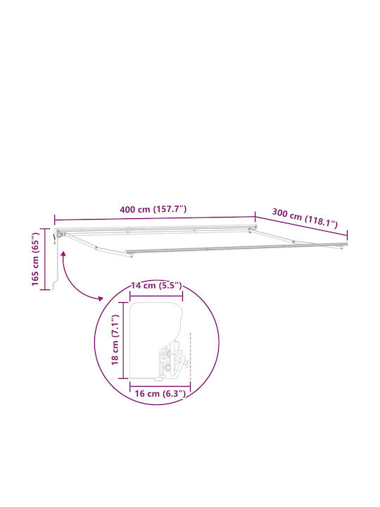 vidaXL Τέντα Βεράντας με Led Πράσινη 4x3m