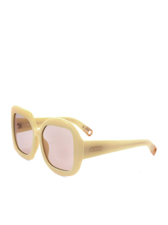JACQUEMUS Unisex Γυαλιά Ηλίου με Μπεζ Σκελετό και Ροζ Φακό