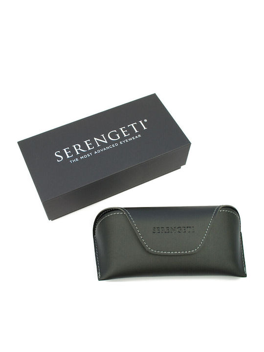 Serengeti Unisex Sunglasses With Black Horn-Rimmed Frame And Black Polarized Mirror Lens