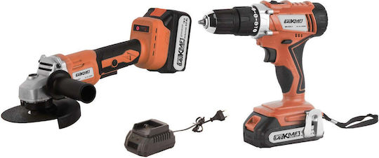 Raider 030605 Set Angle Wheel & Drill Driver 18V with 2 Batteries 4Ah - 2Ah