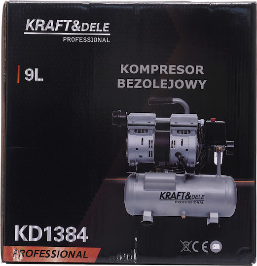 Kraft & Dele Еднофазен Въздушен компресор с Резервоар 9лт KD1384