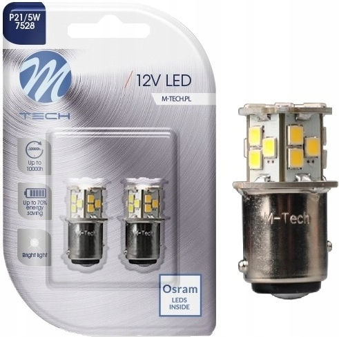 M-Tech Λάμπες Αυτοκινήτου P21/5W-BAY15D-1157 LED 12V 1.6W 2τμχ