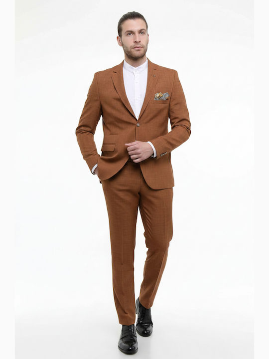 Men's Suit with Vest with Slim Fit Terracotta