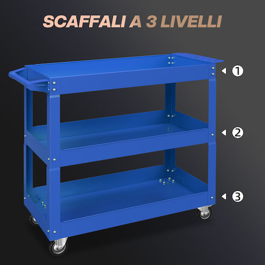 Commercial Kitchen Food Cart Tools 3 Levels 4 Wheels Steel 83l X 35.3w X 76h Cm
