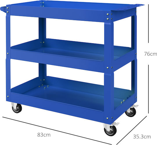 Commercial Kitchen Food Cart Tools 3 Levels 4 Wheels Steel 83l X 35.3w X 76h Cm
