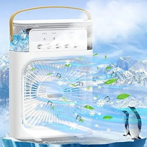 Andowl Handheld Electric Fan with Water and Lighting White Q-Z101