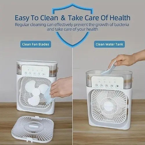 Andowl Handheld Electric Fan with Water and Lighting White Q-Z101