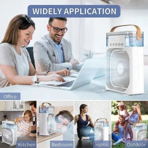 Andowl Handheld Electric Fan with Water and Lighting White Q-Z101