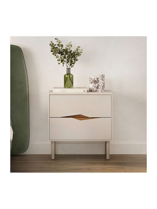 Bedside Table Marquise Wooden with Metal Legs Brown 50x35x52.3cm