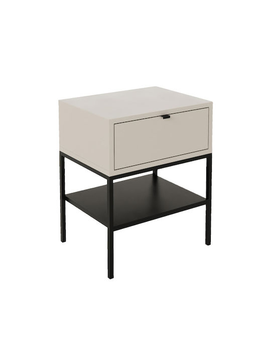 Bedside Table Melis Wooden with Metal Legs Black 45x35x56.4cm