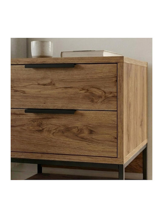 Bedside Table Mars Wooden with Metal Legs Brown 45x35x58cm