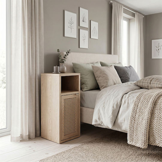 Bedside Table Inca Wooden Beige 25.2x32x60cm