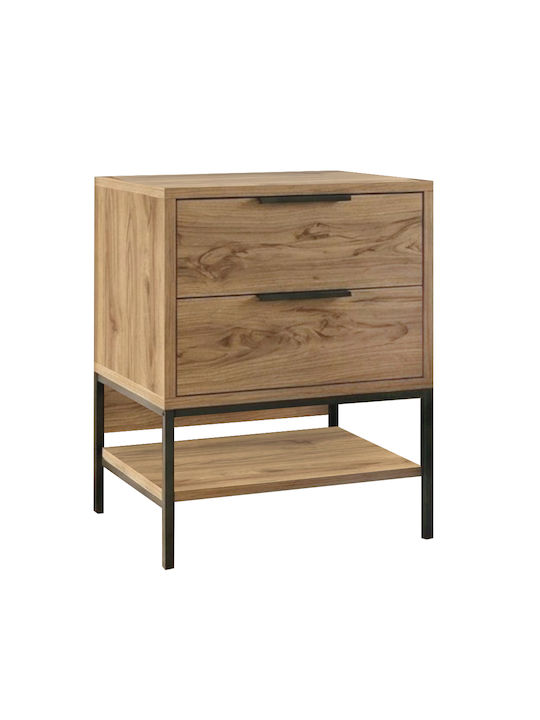 Bedside Table Mars Wooden with Metal Legs Brown 45x35x58cm