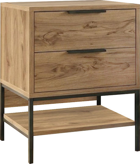 Bedside Table Mars Wooden with Metal Legs Brown 45x35x58cm