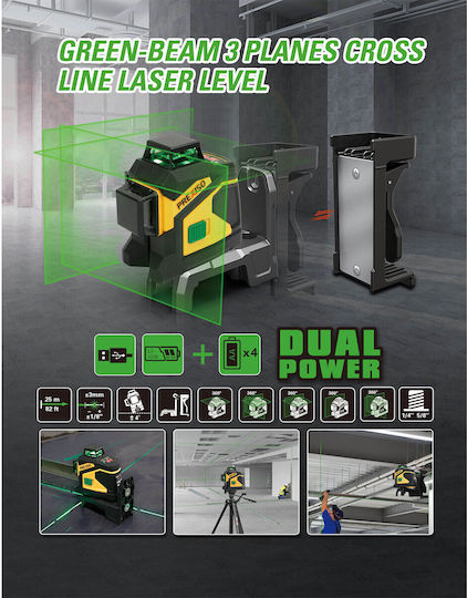 Prexiso PLC3-360G Self-Leveling Line Laser Level Green Beam 3.7V with 25m Working Range
