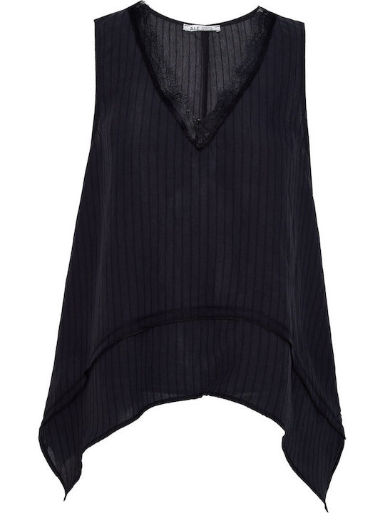 Women's Sleeveless Striped Black Blouse