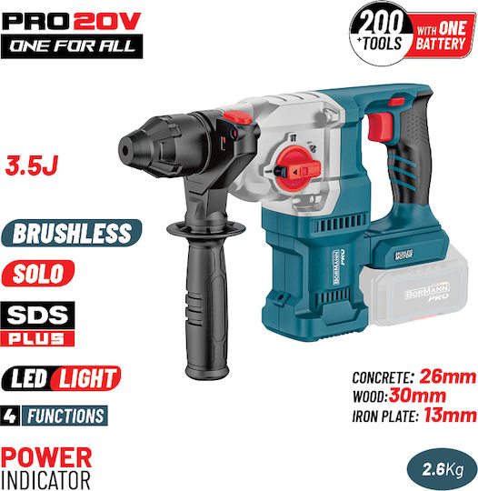 Bormann Pro BBP5315 Demolition Hammer Battery Brushless 20V Solo with Chuck SDS Plus 083016