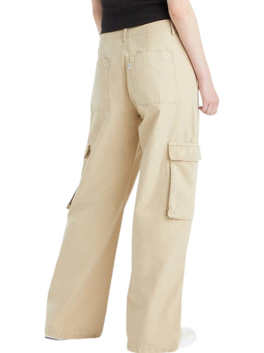 Γυναικείο Υφασμάτινο Παντελόνι σε Baggy Γραμμή Μπεζ