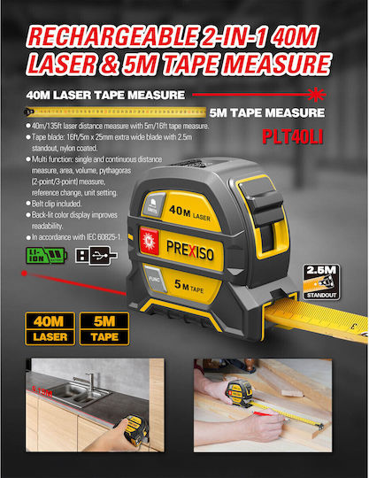 Prexiso Laser Entfernungsmesser PLT40LI mit Messbereich 0,35m-40m