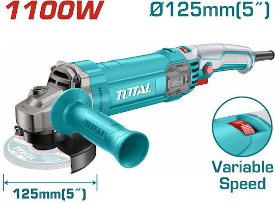 Total TG110125565E Grinder 125mm Electric 1100W with Speed Adjustment