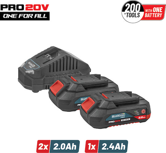 Bormann Pro Σετ 2 Μπαταριών Εργαλείου 20V Χωρητικότητας 2Ah με Φορτιστή Starter Kit