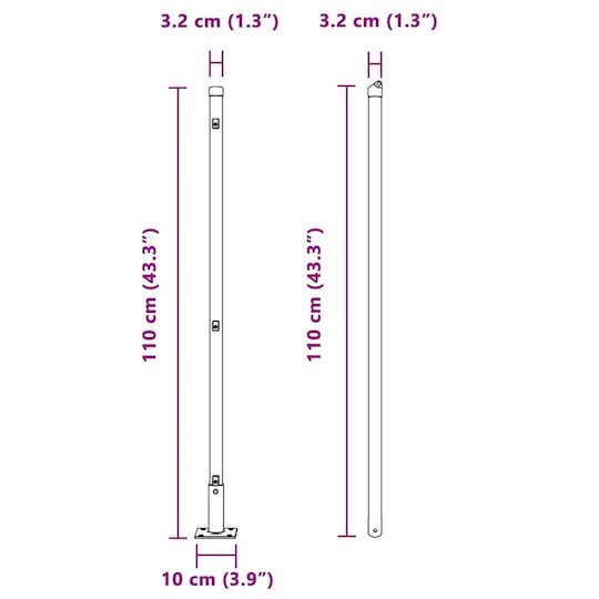 vidaXL Στύλος Περίφραξης Κήπου από Ατσάλι 3.2x110εκ. 7τμχ Ασημί