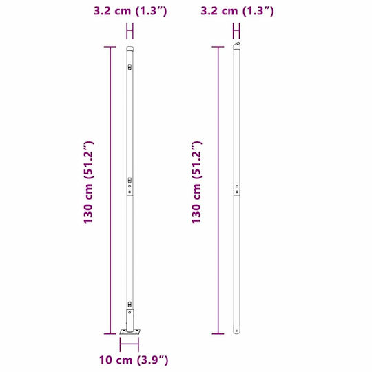 vidaXL Στύλος Περίφραξης Κήπου από Ατσάλι 3.2x130εκ. 7τμχ Ασημί