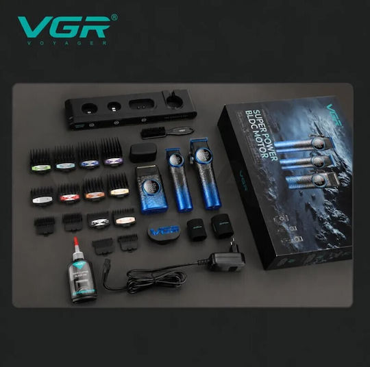 VGR Stepless Pro 3in1 Professional Rechargeable Hair Clipper Set Blue V-977