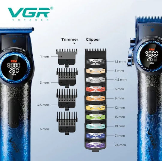 VGR Stepless Pro 3in1 Professional Rechargeable Hair Clipper Set Blue V-977