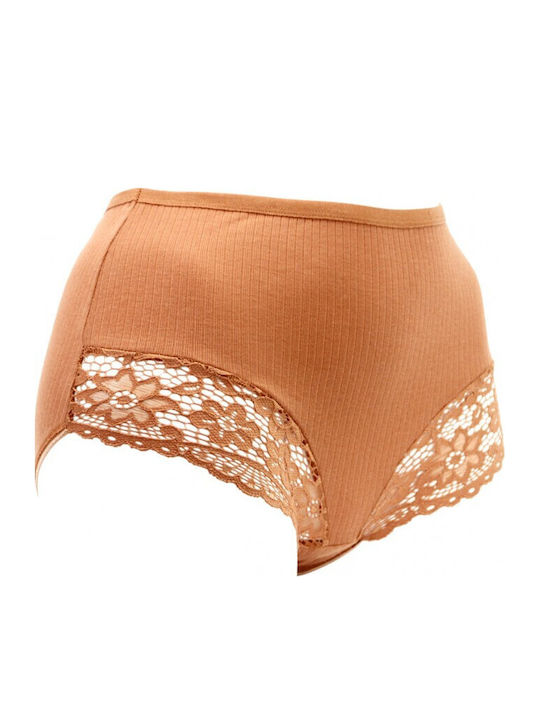 Hochtailliert Damen Slip mit Spitze Orange