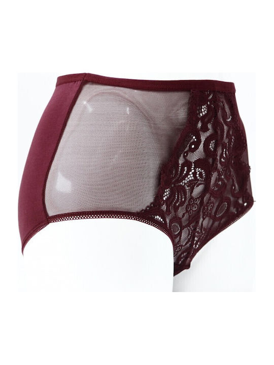 Talie înaltă Femeie Slip cu Dantelă Burgundy