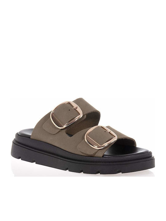 Flache Damen Sandalen Flatforms Khaki B4545 Grün