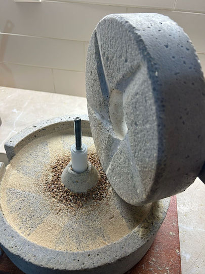 Manual Grain Mill 30 Cm Natural Quartz Millstones Wooden Base Wheat Corn Rice Flour Grinder Hand Crank Greece Mill