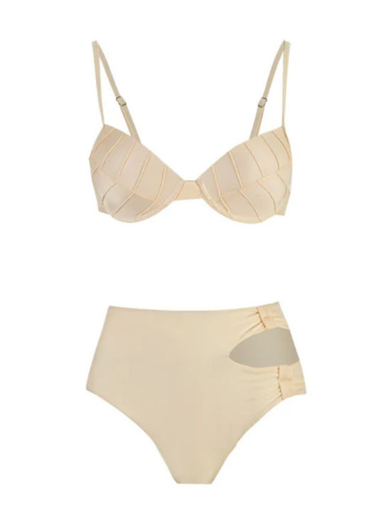 Set Bikini 3 Τεμαχίων με Ελαφριά Ενίσχυση Μπεζ