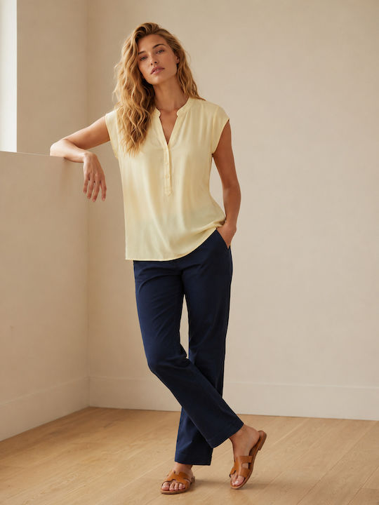 Women's Sleeveless Blouse with V Neckline Yellow