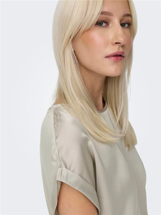 Women's Satin Short Sleeve Blouse Beige