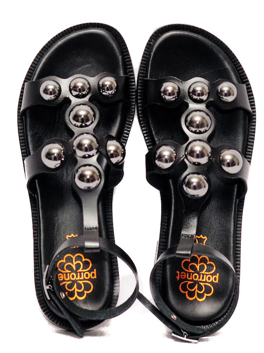 Leather Women's Flat Sandals Black