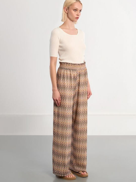 Damen Stoffhose in Breit Bein Stil Beige
