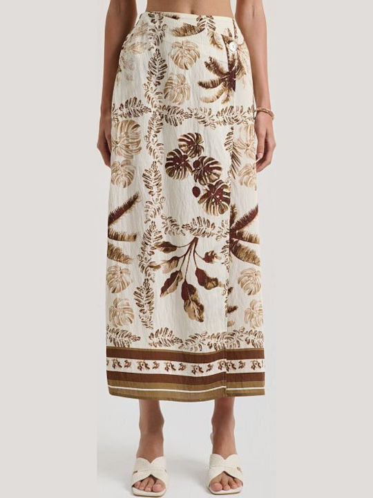 Midi Φούστα Φάκελος Floral Μπεζ