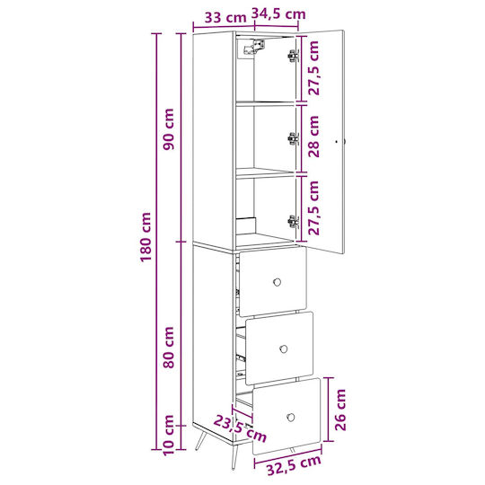 vidaXL Στήλη Μπάνιου Δαπέδου Μ34.5xΒ34.5xΥ90cm Γκρι