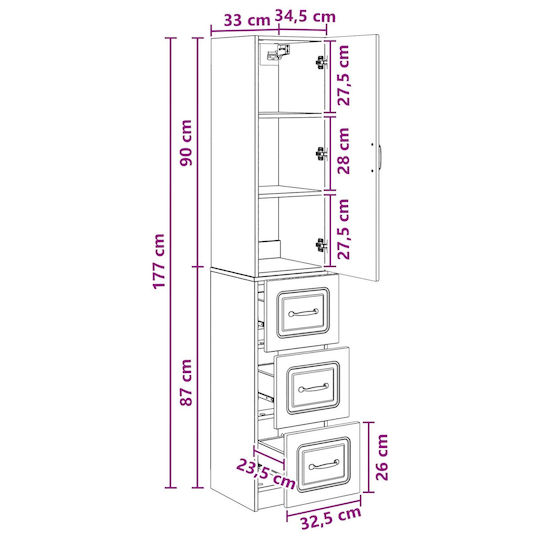 vidaXL Coloană De Baie De Pardoseală M33xA34.5xÎ87cm Neagră
