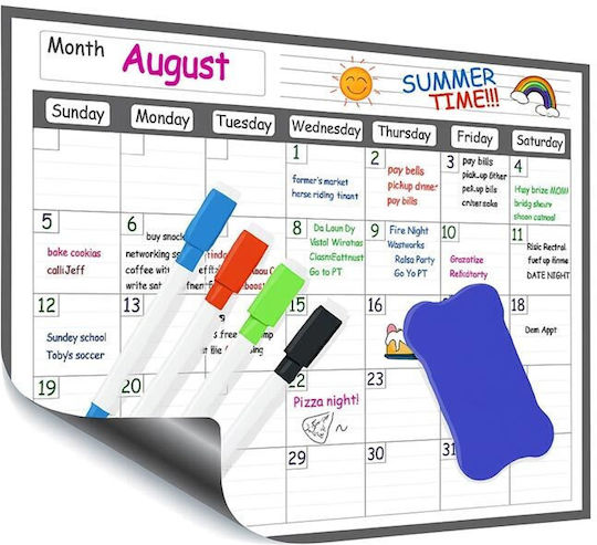 Magnetic Monthly Planning Board Fridge 4 Markers Eraser 26x35cm Aria Trade