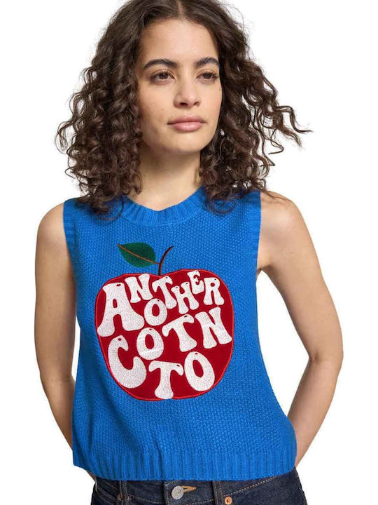 Damen Bluse Baumwolle Ärmellose Blau
