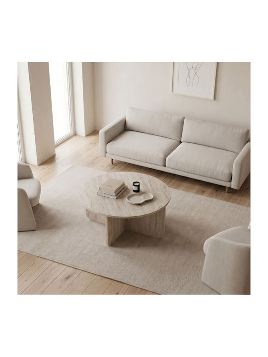 Rundes Zentral Kaffeetisch Hillary Holz Travertin M80xL80xH38cm